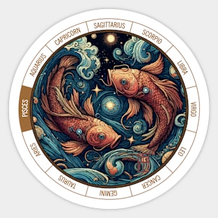 ZODIAC Pisces - Astrological PISCES - PISCES - ZODIAC sign - Van Gogh style - 4 Sticker